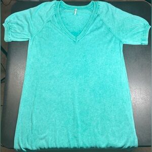 Hello Nite! Size L Blue Short Sleeve Bobby Boyfriend V-Neck Sweater